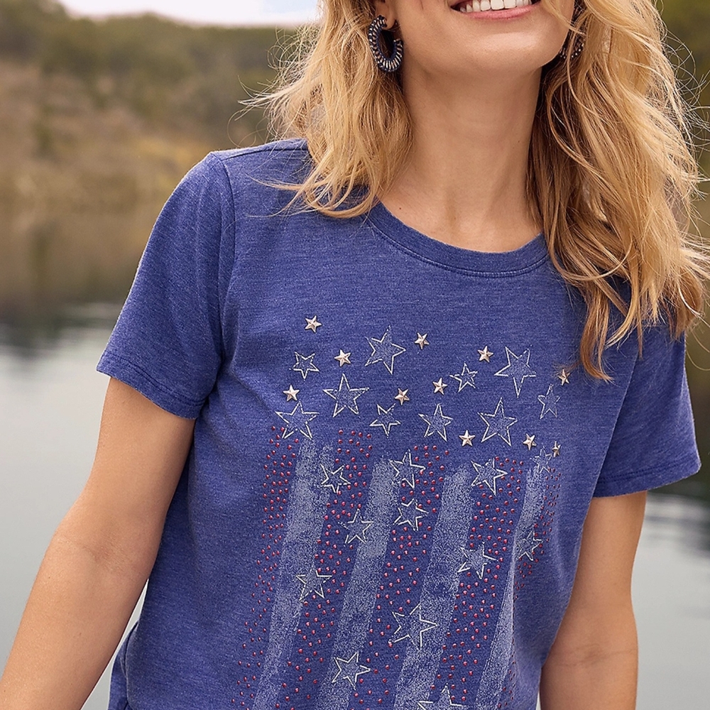 Looking For This T Shirt.  Maurices Blue Short Sleeve T-Shirt with Vintage Stars